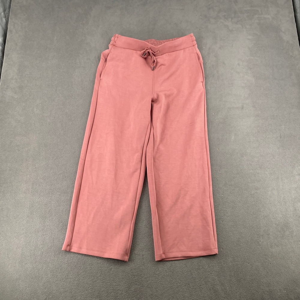 Members Mark Womens Sandwash Crop Pant Small Pink Wide Leg Drawstring 7587